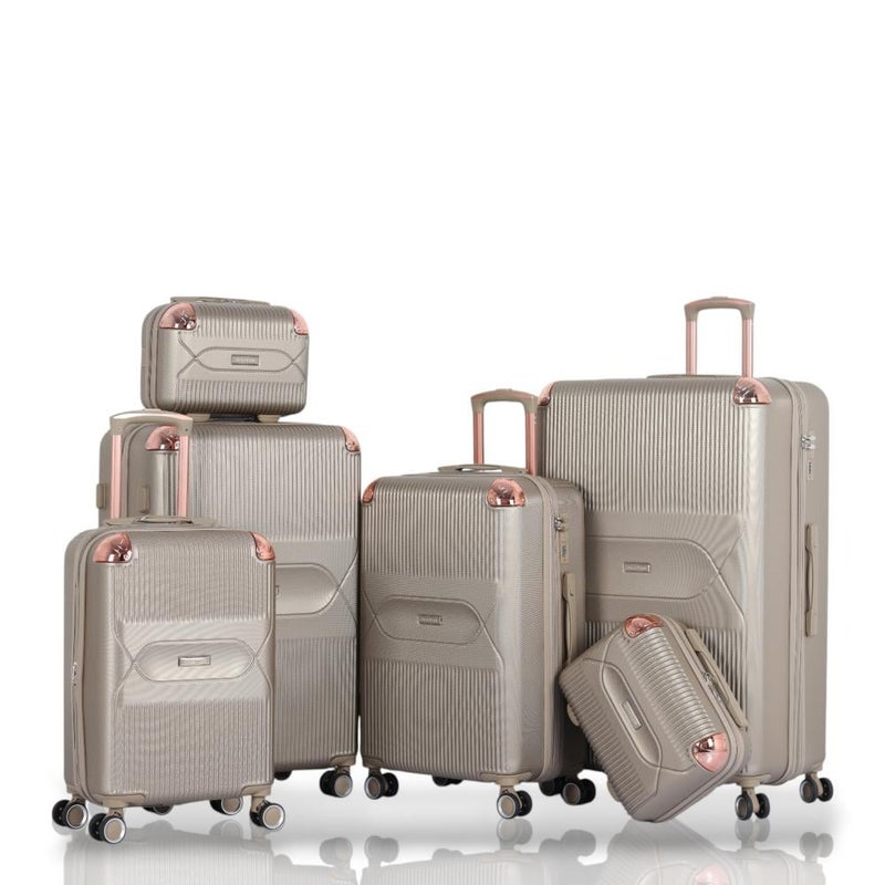 أفياتور طقم حقائب سفر دبش  فاخر: خيار مثالي للعرائس والمسافرين المتميزين مكون من 6 قطع ويشمل حقيبتين يد - كفرات دبل ومرنة - قفل رقمي ثابت ضد السرقة - Image 1